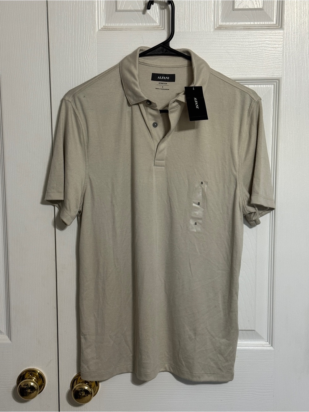 Alfani Men's Light Beige Polo - Short Sleeve Collared Shirt